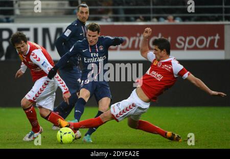 PSG'sKevin Gameiro lors du match de football de la première Ligue française, Reims contre Paris Saint-Germain au stade de Reims, France, le 2 mars 2013. Reims a gagné 1-0. Photo de Christian Liewig/ABACAPRESS.COM Banque D'Images