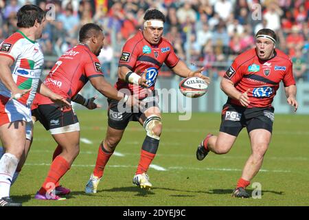 RCT's Steffon Armitage, Chris Masoe et Jean-Charles Orioli lors du match de rugby Top 14 français, RC Toulon vs Biarritz Olympique au stade Mayol de Toulon, France, le 9 mars 2013. Photo de Felix/Golesi/ABACAPRESS.COM Banque D'Images