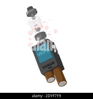 Kit mod. VAPE avec atomiseur de réservoir de gouttes réintégré. E-cigarette concept. Schéma de cigarettes électroniques. Illustration vectorielle colorée en c Illustration de Vecteur