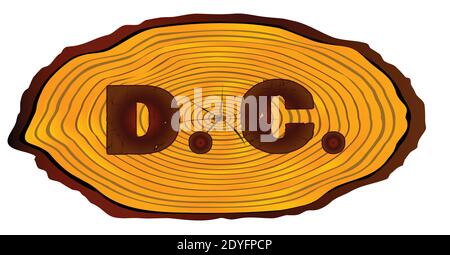 Une section d'une bûche sciée avec les mots D.C. sur un fond blanc Illustration de Vecteur