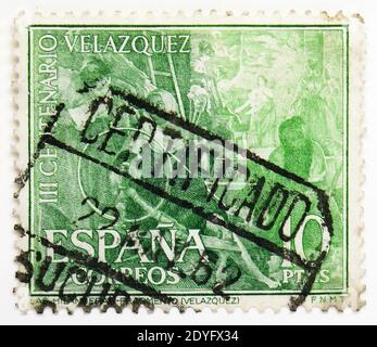 MOSCOU, RUSSIE - 15 JUILLET 2019 : timbre-poste imprimé en Espagne montre , série, vers 1961 Banque D'Images