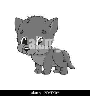 Loup. Jolie illustration vectorielle plate de style dessin animé puéril. Caractère drôle. Isolé sur fond blanc. Illustration de Vecteur