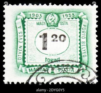 MOSCOU, RUSSIE - 19 JUILLET 2019: Timbre-poste imprimé en Hongrie montre Postage due, série, vers 1953 Banque D'Images