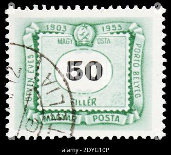 MOSCOU, RUSSIE - 19 JUILLET 2019: Timbre-poste imprimé en Hongrie montre Postage due, série, vers 1953 Banque D'Images