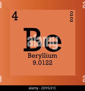 Tableau périodique des éléments chimiques béryllium Be. Illustration à vecteur unique, icône d'élément avec masse molaire, nombre atomique et cont. D'électrons. Illustration de Vecteur