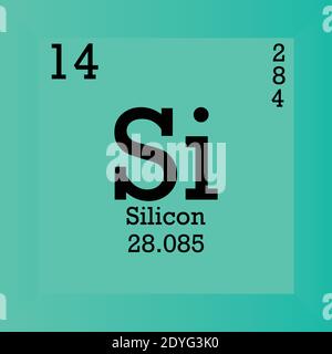 Tableau périodique des éléments chimiques de silicium si. Illustration à vecteur unique, icône d'élément avec masse molaire, nombre atomique et cont. D'électrons. Illustration de Vecteur