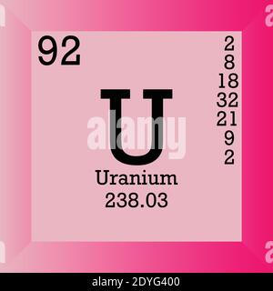U élément chimique de l'uranium Tableau périodique. Illustration à vecteur unique, icône d'élément avec masse molaire, nombre atomique et cont. D'électrons. Illustration de Vecteur