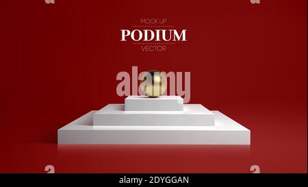 Podium blanc 3D sur fond rouge doux. Vecteur podium rond de scène 3D. Studio de plate-forme primé. Illustration de Vecteur