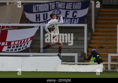 HARTLEPOOL, ANGLETERRE. LE 26 DÉCEMBRE Billy Chadwick, de Halifax Town, célèbre son premier but lors du match de la Vanarama National League entre Hartlepool United et le FC Halifax Town à Victoria Park, Hartlepool, le samedi 26 décembre 2020. (Credit: Mark Fletcher | MI News) Credit: MI News & Sport /Alay Live News Banque D'Images