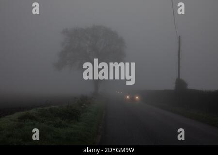 La brume hivernale se trouve à travers l'horizon bas dans le Suffolk, dans un matin froid de décembre, en Angleterre, au Royaume-Uni Banque D'Images