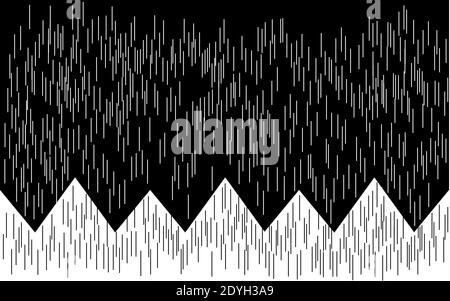 Lignes noires et blanches sur fond noir et blanc. Illustration de la pluie et de la montagne. Banque D'Images