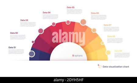 Modèle graphique circulaire vectoriel sous forme de demi-cercle divisé par neuf parties Illustration de Vecteur