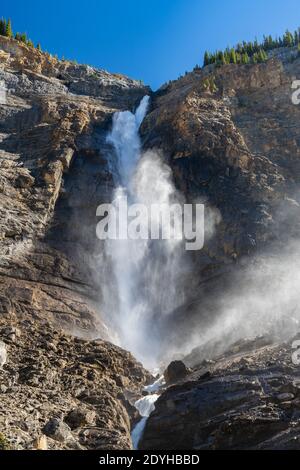 Chute d'eau des chutes Takakkaw en une journée ensoleillée d'été. 2e plus grande cascade au Canada. Paysage naturel paysage dans le parc national Yoho, Rocheuses canadiennes Banque D'Images