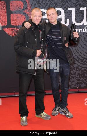 Gustav Dyekjaer Giese et Oscar Dyekjaer Giese lauréats ex aequo du Prix du jury avec le film 'Northwest' et les lauréats du Prix des critiques participant à la cérémonie de clôture du 5e 'Festival du film Policier' à Beaune, France, le 07 avril 2013. Photo d'Aurore Marechal/ABACAPRESS.COM Banque D'Images