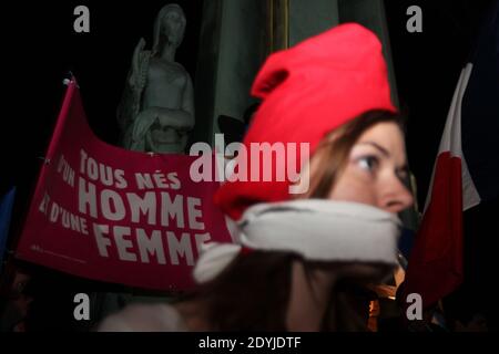 Partisans du mouvement anti-gay du mariage 'la Manif pour tous' (démonstration pour tous!) Présentez-vous le 18 avril 2013 à Nantes, dans l'ouest de la France. Photo de Laetitia Notarianni/ABACAPRESS.COM Banque D'Images