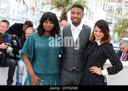 Octavia Spencer, Michael B. Jordan, Melonie Diaz posant à la station Fruitvale photocall tenu au Palais des Festivals dans le cadre du 66e festival de Cannes, le 16 mai 2013. Photo de Nicolas Briquet/ABACAPRESS.COM Banque D'Images