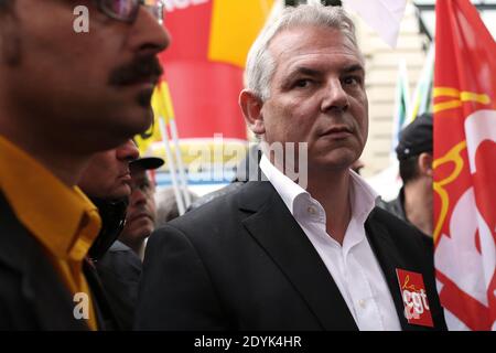 thierry Lepaon, secrétaire général syndical de la CGT, participe à une manifestation en faveur d'un projet de loi d'amnistie pour les syndicats le 16 mai 2013 à Paris. Photo de Stephane Lemouton/ABACAPRESS.COM Banque D'Images