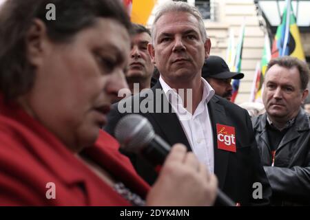 thierry Lepaon, secrétaire général syndical de la CGT, participe à une manifestation en faveur d'un projet de loi d'amnistie pour les syndicats le 16 mai 2013 à Paris. Photo de Stephane Lemouton/ABACAPRESS.COM Banque D'Images