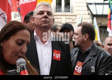 thierry Lepaon, secrétaire général syndical de la CGT, participe à une manifestation en faveur d'un projet de loi d'amnistie pour les syndicats le 16 mai 2013 à Paris. Photo de Stephane Lemouton/ABACAPRESS.COM Banque D'Images