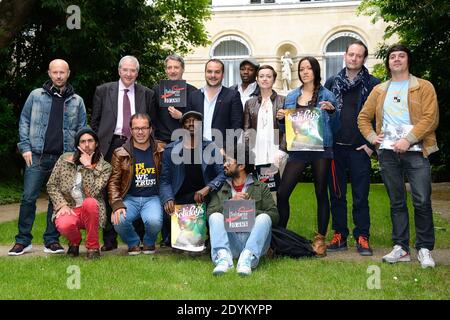 Wax Tailor, Jean-Paul Huchon, Antoine de Caunes, Mc Solaar, Mai LAN, Luc Barruet, Marco Prince, François-Xavier Demaison et Sébastien Folin assistent à une conférence de presse sur les « Solidays 2013 » à Paris, France, le 29 mai 2013. Photo de Nicolas Briquet/ABACAPRESS.COM Banque D'Images