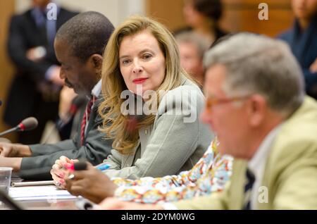 Première Dame de France Valerie Trierweiler lors du lancement d'un appel pour la fin de l'impunité en République démocratique du Congo, en marge du Conseil des droits de l'homme de l'ONU à Genève, en Suisse, le 30 mai 2013. Photo de Bertrand Gilles/ABACAPRESS.COM Banque D'Images