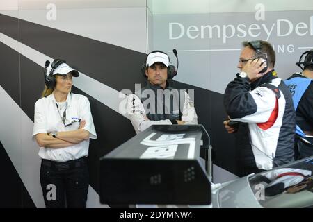 L'acteur AMÉRICAIN Patrick Dempsey de Dempsey DelPiero-Proton Porsche 911 GT3 RSR pendant les 24 heures de pratique et de qualification du Mans, en France, le 20 juin 2013. Photo de Guy Durand/ABACAPRESS.COM Banque D'Images