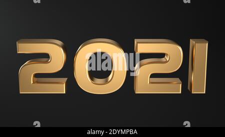 Bonne année 2021. Golden Metallic Numbers texte noir gris . Illustration 3D Banque D'Images