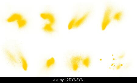 Superbes pinceaux de peinture jaune pour le design artistique. Ensemble abstrait de pinceaux isolés sur blanc Banque D'Images