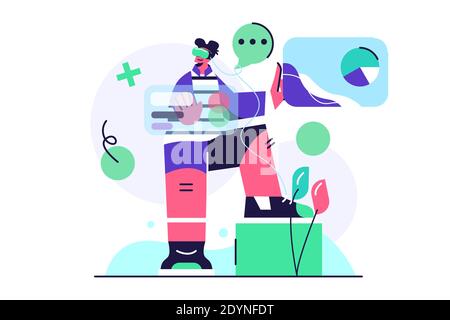 Guy travaille avec des données dans des lunettes de réalité virtuelle Illustration de Vecteur