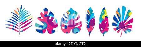 Jeu de lames. Abstrait icône feuilles tropicales vertes Illustration de Vecteur