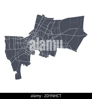 Plan de Bangkok. Carte vectorielle détaillée de la zone administrative de la ville de Bangkok. Vue sur l'aria métropolitain avec affiche CityScape. Terre sombre avec des rues blanches, des routes et Illustration de Vecteur