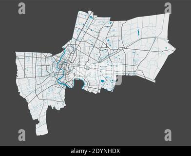 Plan de Bangkok. Carte détaillée de la zone administrative de Bangkok. Panorama urbain. Illustration vectorielle libre de droits. Carte linéaire avec autoroutes, Illustration de Vecteur