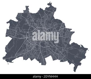 Plan de Berlin. Carte vectorielle détaillée de la zone administrative de la ville de Berlin. Affiche sombre avec rues sur fond blanc. Illustration de Vecteur