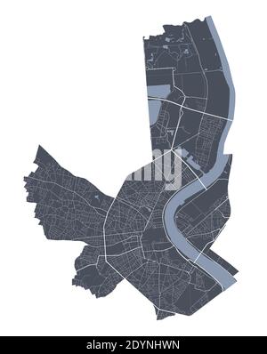 Carte de Bordeaux. Carte vectorielle détaillée de la zone administrative de Bordeaux. Vue sur l'aria métropolitain avec affiche CityScape. Terre sombre avec rues blanches, routes a Illustration de Vecteur