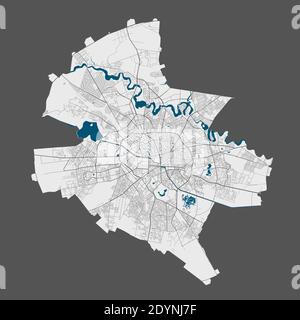 Carte de Bucarest. Carte vectorielle détaillée de la zone administrative de Bucarest. Affiche avec rues et eau sur fond gris. Illustration de Vecteur