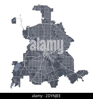 Carte de Dallas. Carte vectorielle détaillée de la zone administrative de la ville de Dallas. Affiche sombre avec rues sur fond blanc. Illustration de Vecteur