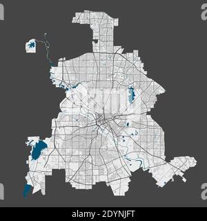 Carte de Dallas. Carte vectorielle détaillée de la zone administrative de la ville de Dallas. Affiche avec rues et eau sur fond gris. Illustration de Vecteur