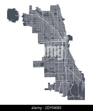 Carte de Chicago. Carte vectorielle détaillée de la zone administrative de la ville de Chicago. Affiche sombre avec rues sur fond blanc. Illustration de Vecteur