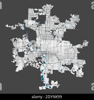 Carte de Columbus. Carte détaillée du quartier administratif de Columbus. Panorama urbain. Illustration vectorielle libre de droits. Carte de contour linéaire avec autoroute Illustration de Vecteur