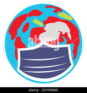 Illustration vectorielle d'un globe avec masque covid Illustration de Vecteur