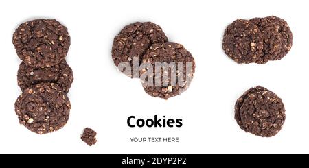 Biscuits d'arachide isolés sur fond blanc. Format de bannière d'en-tête long. Bannière d'en-tête du site Web Panorama. Photo de haute qualité Banque D'Images