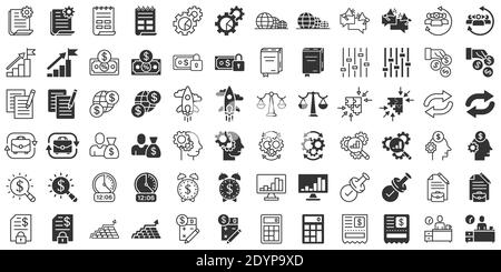 Ensemble d'icônes professionnelles à plat. Argent, personnes, illustration vectorielle de document sur fond blanc isolé. Concept métier de diagramme indépendant. Illustration de Vecteur