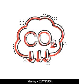 Icône CO 2 dans le style comique. Illustration vectorielle d'émission sur fond blanc isolé. Concept commercial de réduction des gaz et effet de destruction. Illustration de Vecteur