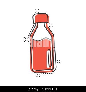 Icône lait en bouteille dans le style comique. Illustration vectorielle de la bande dessinée sur fond blanc isolé. Concept commercial effet éclaboussures de récipients à boissons. Illustration de Vecteur