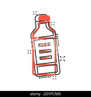 Icône lait en bouteille dans le style comique. Illustration vectorielle de la bande dessinée sur fond blanc isolé. Concept commercial effet éclaboussures de récipients à boissons. Illustration de Vecteur