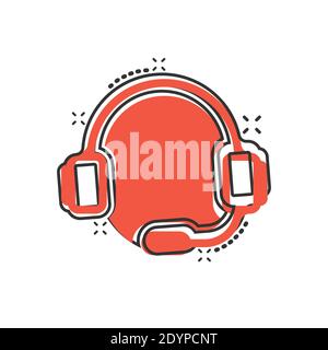Icône du service d'assistance en style comique. Illustration vectorielle de casque sur fond blanc isolé. Le concept commercial effet de destruction de l'opérateur de discussion. Illustration de Vecteur