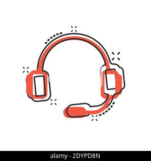 Icône du service d'assistance en style comique. Illustration vectorielle de casque sur fond blanc isolé. Le concept commercial effet de destruction de l'opérateur de discussion. Illustration de Vecteur