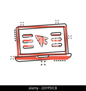 Icône d'ordinateur portable dans le style comique. Curseur sur l'illustration vectorielle de dessin animé du bloc-notes sur un arrière-plan blanc isolé. Surveiller la conce commerciale de l'effet de destruction Illustration de Vecteur