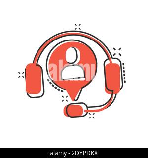 Icône du service d'assistance en style comique. Illustration vectorielle de casque sur fond blanc isolé. Le concept commercial effet de destruction de l'opérateur de discussion. Illustration de Vecteur