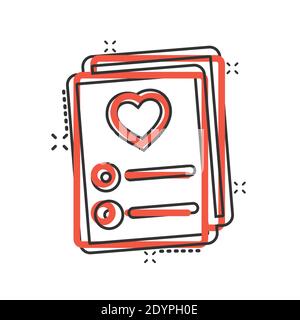 Icône de liste de souhaits en style comique. Comme l'illustration vectorielle de dessin animé de document sur fond blanc isolé. Liste de favoris effet de destruction concept d'affaires. Illustration de Vecteur